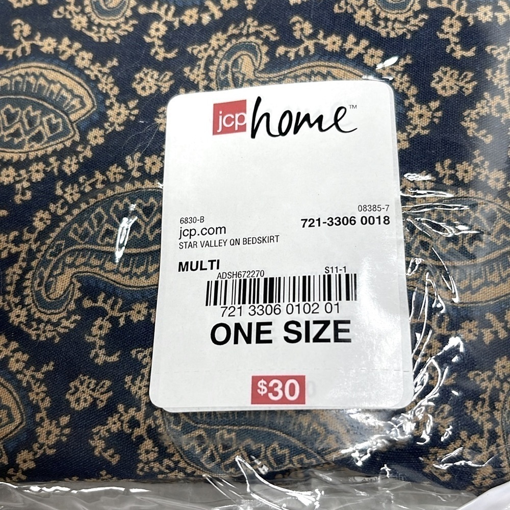 JCP Home Star Valley Queen Bedskirt Paisley Floral Print Navy Blue Gold New - Picture 3 of 8